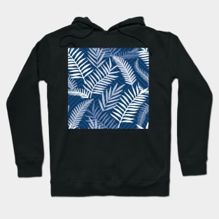 blue palm leaves on chevron Hoodie